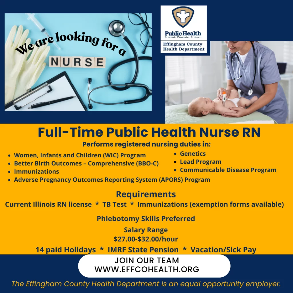 Looking for a full time public health nurse